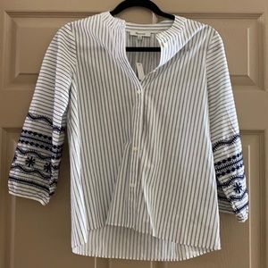 Madewell Embroidered Striped Button Down Top